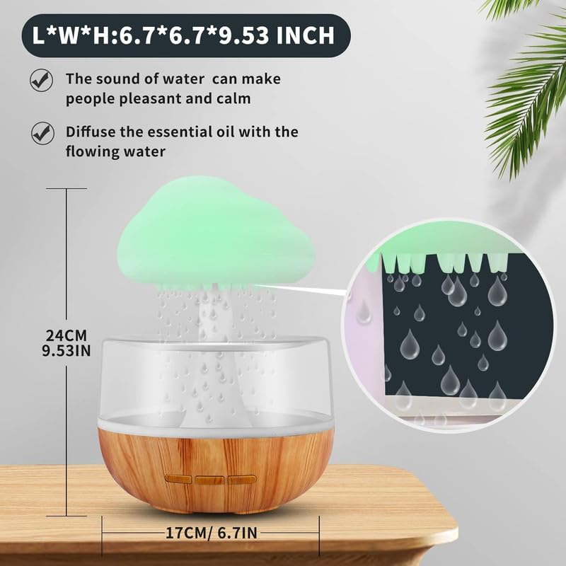 SYN SONS SYN SONS Rain Diffuser Humidifier Lamp for Home Office Cloud Rain Diffuser Snuggle Cloud Light Humidifier Raindrop Humidifier Relaxing Sound Mushroom Waterfall Lamp Essential Oil Diffuser  - Image 3