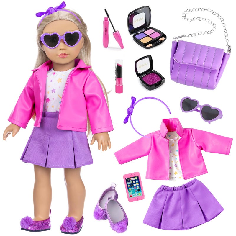 DOTVOSY American 18 Inch Dolls Clothes and Makeup AccessoriesCosmetic Toys Shoulder Bags Gift Playset Fit for 18 Doll Including Skirt Outfit Eye Shadow Lipstick Blusher HeadbandDoll Not Include - Image 3
