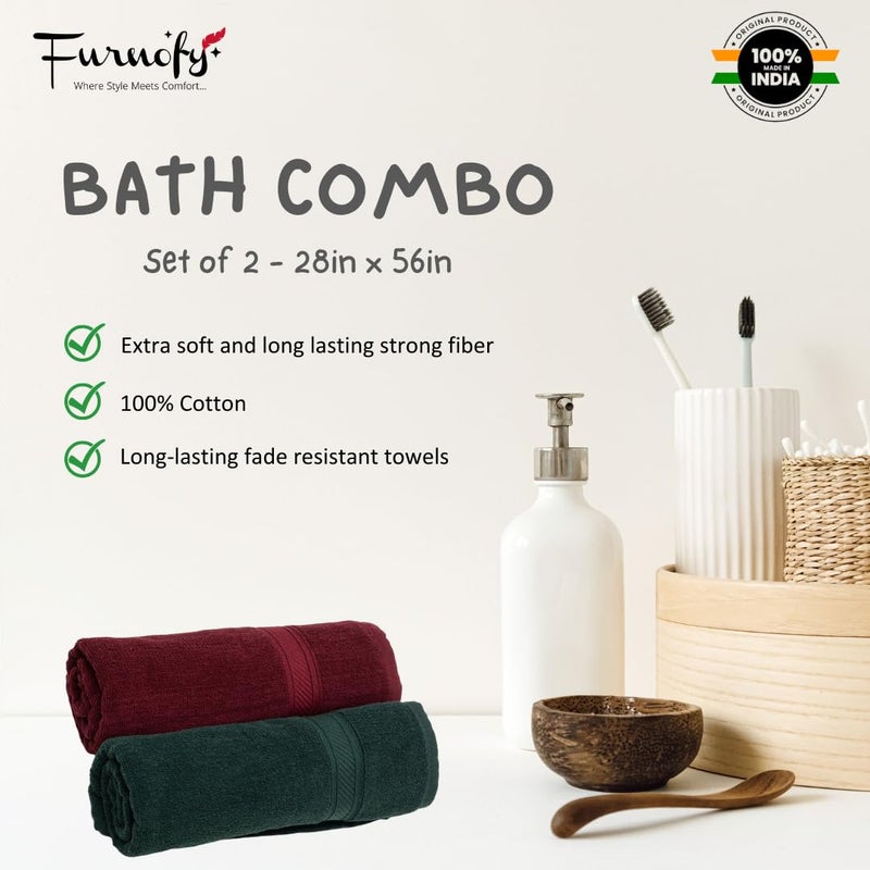 Furnofy 450 GSM Cotton Towels for Bath (70 x 140 cm), Highly Absorbent and Soft Bathroom Towels (Pack of 2 - Maroon, Olive) - Image 5