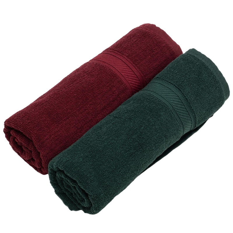 Furnofy 450 GSM Cotton Towels for Bath (70 x 140 cm), Highly Absorbent and Soft Bathroom Towels (Pack of 2 - Maroon, Olive) - Image 1