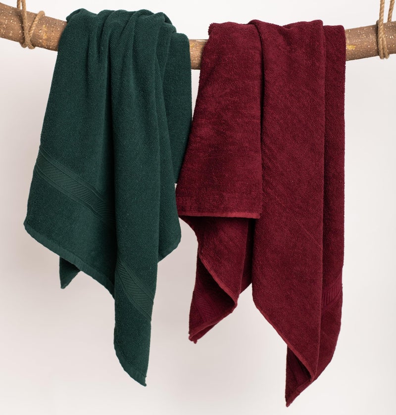 Furnofy 450 GSM Cotton Towels for Bath (70 x 140 cm), Highly Absorbent and Soft Bathroom Towels (Pack of 2 - Maroon, Olive) - Image 2
