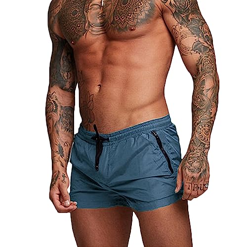 Rexcyril Men's Athletic Gym Workout Shorts 3 Inch Quick Dry Running Bodybuilding Short Shorts with Liner and Zipper Pockets, Bluegrey, Small - Image 1