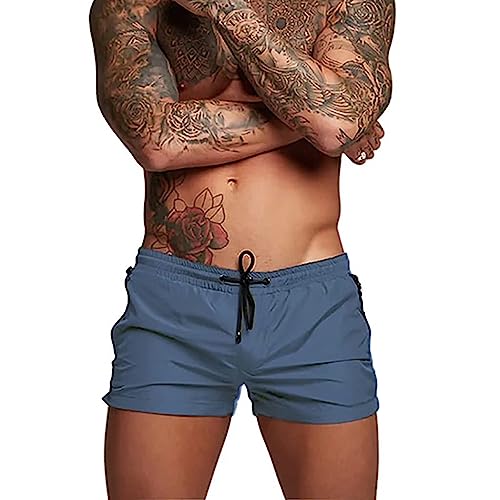 Rexcyril Men's Athletic Gym Workout Shorts 3 Inch Quick Dry Running Bodybuilding Short Shorts with Liner and Zipper Pockets, Bluegrey, Small - Image 2