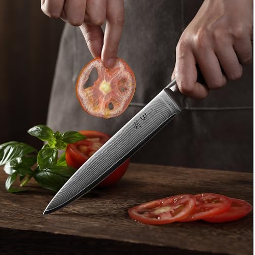 Wakoli EDIB 5-Piece Damascus Knife Set, Professional Kitchen Knives made of 67-Layer Damascus Steel with VG10 Core Blades, Ergonomic Pakkawood Handles, In Wooden Gift Box - Image 4