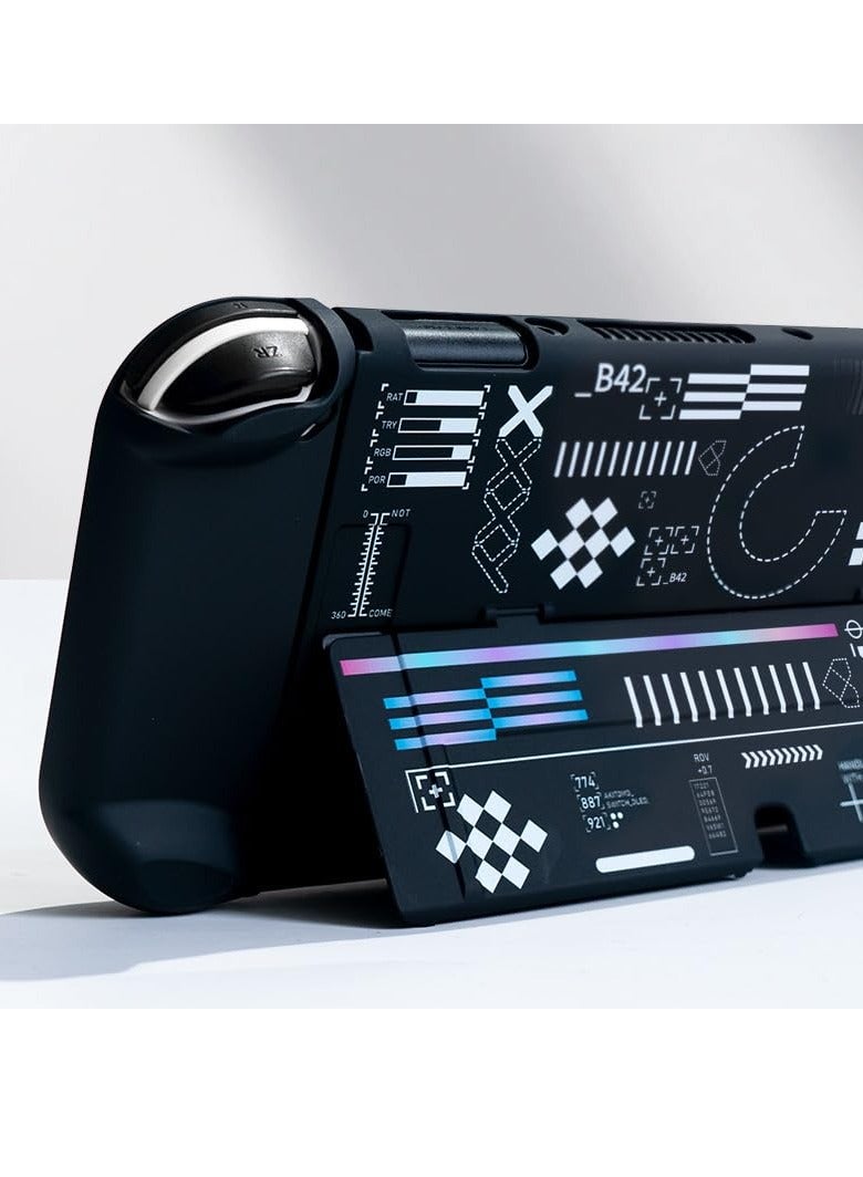 حافظة حماية OLED لجهاز Nintendo Switch - غطاء أسود صلب مع طباعة رائعة، وأغطية قبضة الإبهام وواقي شاشة، مقاومة للصدمات والخدش - Image 3