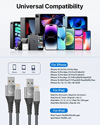 Aioneus iPhone Charger 6FT 2Pack, USB A to Lightning Cable Nylon Braided iPhone Charger Cord Fast Charging for iPhone 14 13 12 11 XS Max XR 8 7Plus SE - Image 4