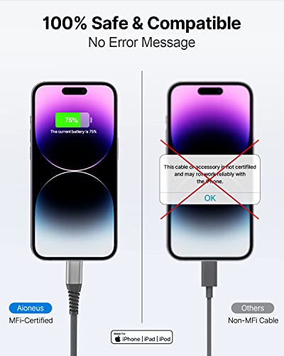 Aioneus iPhone Charger 6FT 2Pack, USB A to Lightning Cable Nylon Braided iPhone Charger Cord Fast Charging for iPhone 14 13 12 11 XS Max XR 8 7Plus SE - Image 3