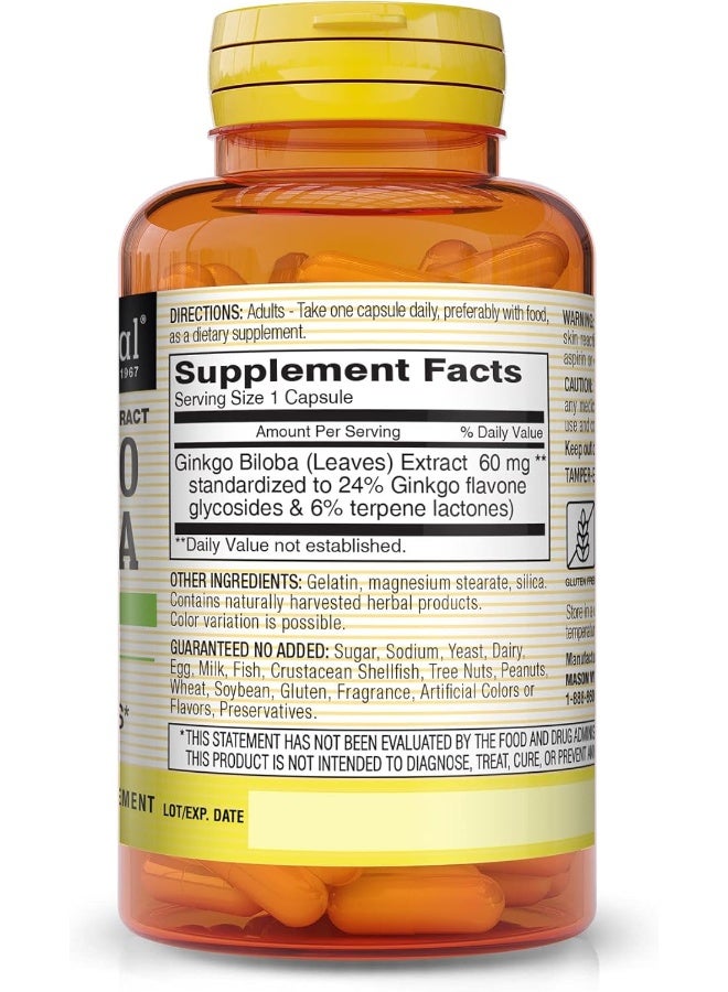 Mason Natural Ginkgo Biloba - Improve Mental Alertness, Supports Optimal Brain Function, Herbal Supplement, 60 Capsules - Image 2