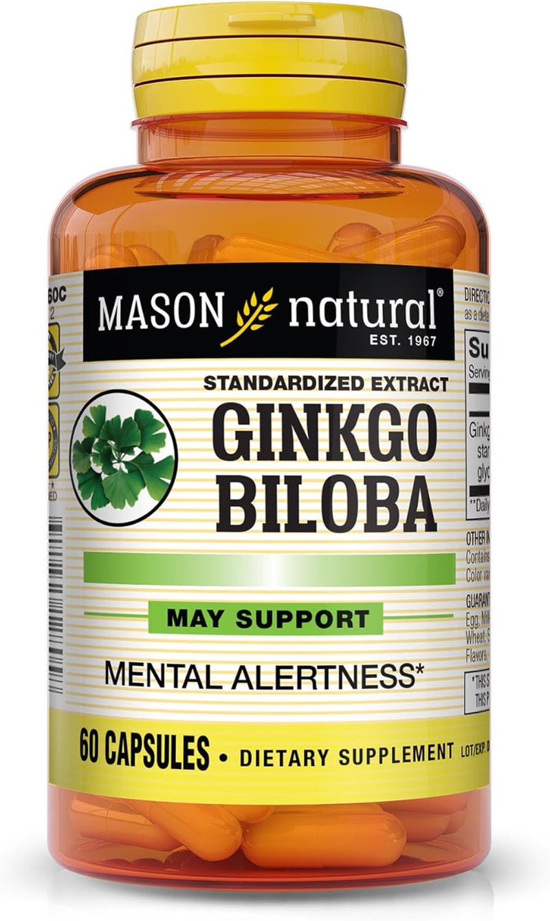 Mason Natural Ginkgo Biloba - Improve Mental Alertness, Supports Optimal Brain Function, Herbal Supplement, 60 Capsules - Image 1