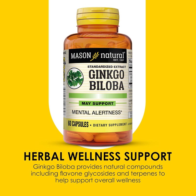 Mason Natural Ginkgo Biloba - Improve Mental Alertness, Supports Optimal Brain Function, Herbal Supplement, 60 Capsules - Image 4