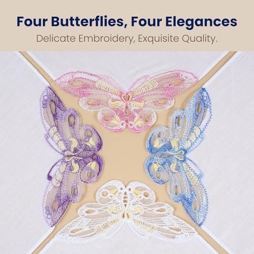Selected Hanky Women's Cotton Handkerchiefs with Butterfly Lace at Corner, Ladies Hankies 8 Pcs, Handkerchiefs of Textiles - Image 3