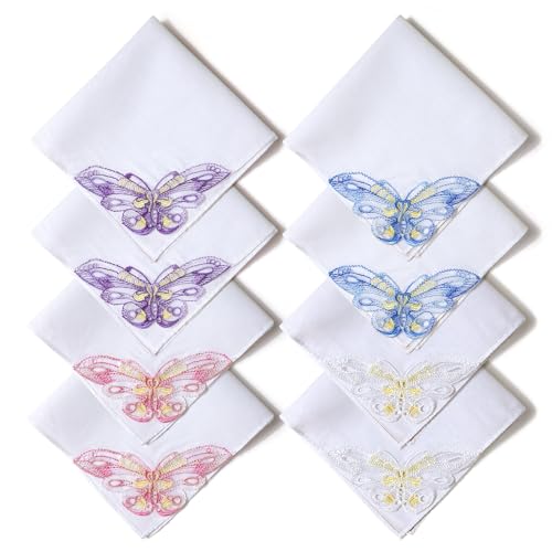 Selected Hanky Women's Cotton Handkerchiefs with Butterfly Lace at Corner, Ladies Hankies 8 Pcs, Handkerchiefs of Textiles - Image 1