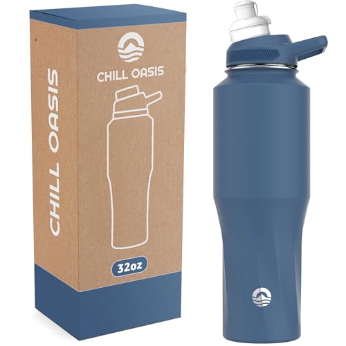 Chill Oasis Water Bottle Compatible With Popular Flavor Cartridges BPA Free Leak Proof DoubleWalled Vacuum Insulated Stainless Steel and Dishwasher Safe Cold for 24 Hours Navy 32oz - Image 1