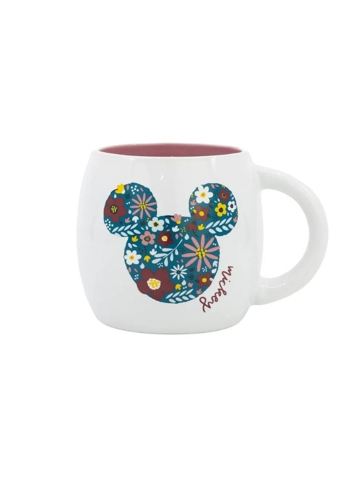 Mickey Mouse Floral Mug – White Ceramic Coffee Cup with Colorful Disney Design