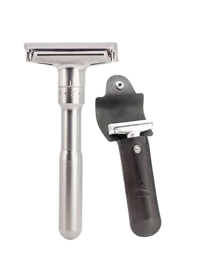 River Lake Travel Double Edge Safety Razor, River Lake RZ700 Long Handle Adjustable Classic Safety Shaver Razor (Razor with Protective Case,Black)  - Image 1