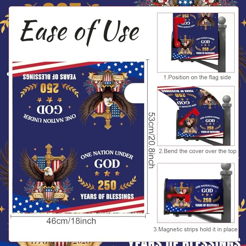 Inisajace 250 Anniversary USA Mailbox Covers Magnetic, America 250th Post Letter Box Cover Wraps Standard Size 18" X 21", Patriotic 1776-2026 One Nation Under God Decor for Outside Garden Yard - Image 2