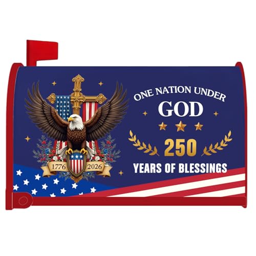 Inisajace 250 Anniversary USA Mailbox Covers Magnetic, America 250th Post Letter Box Cover Wraps Standard Size 18" X 21", Patriotic 1776-2026 One Nation Under God Decor for Outside Garden Yard - Image 1