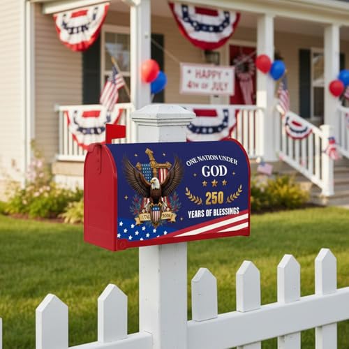 Inisajace 250 Anniversary USA Mailbox Covers Magnetic, America 250th Post Letter Box Cover Wraps Standard Size 18" X 21", Patriotic 1776-2026 One Nation Under God Decor for Outside Garden Yard - Image 3
