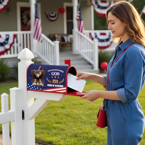 Inisajace 250 Anniversary USA Mailbox Covers Magnetic, America 250th Post Letter Box Cover Wraps Standard Size 18" X 21", Patriotic 1776-2026 One Nation Under God Decor for Outside Garden Yard - Image 4