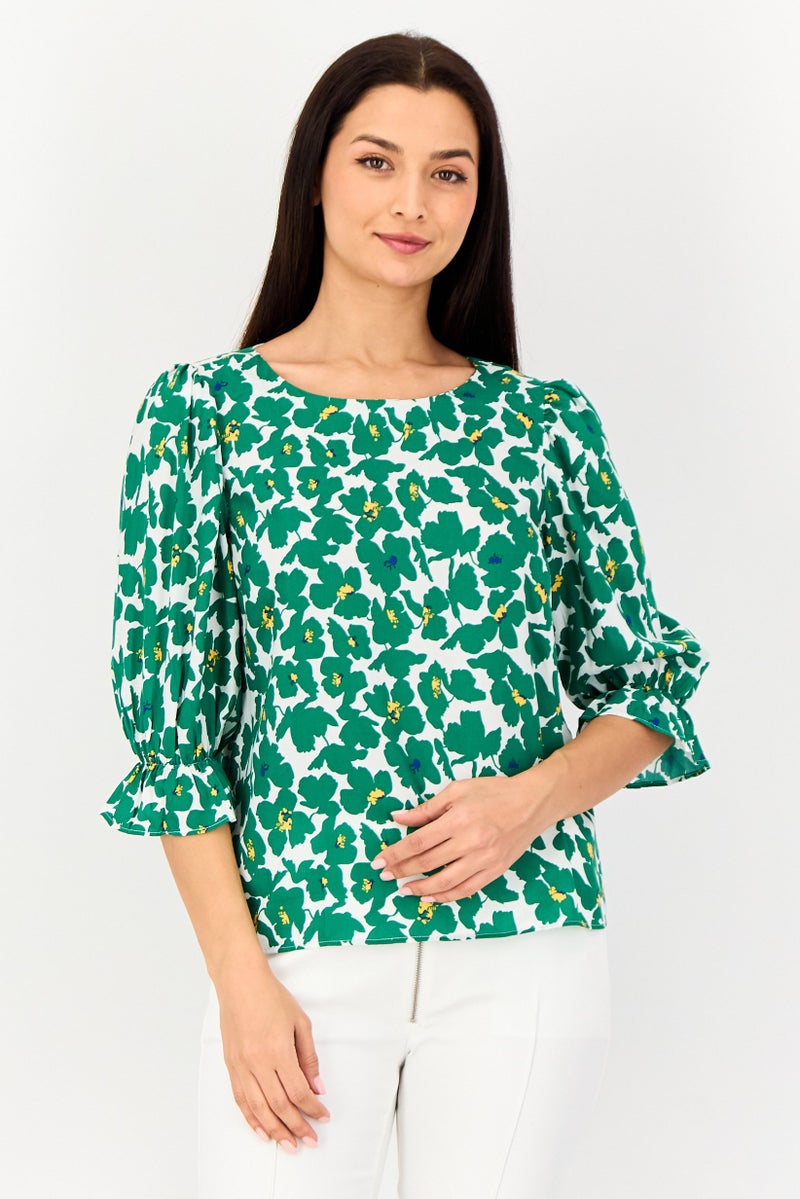 VERO MODA I Scenery by Vero Moda Women Round Neck Long Sleeve Floral Print Blouse, Multicolor - Image 1