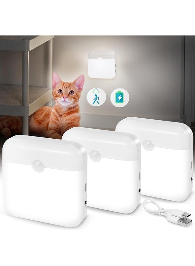 DUNISO 3 Pcs USB Rechargeable Night Light Indoor,Magnetic Suction Wireless Motion Sensor Night Light, Wall Decor Lamp For Staircase,Energy Conservation and Environmental Protection，Space Saving，for Stair Hallway Bedroom Toilet Cabinet, White - Image 1