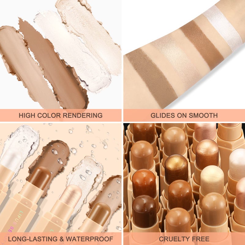 LIFUS Face Cream Contour Stick Bronzer Stick Highlighter Stick Illuminator Makeup Glow Kit,Long Lasting Highly Piamented Skin Brighten Shadow Contour Bronzer Highlighter Powder Pen Pencil-F1 - Image 3