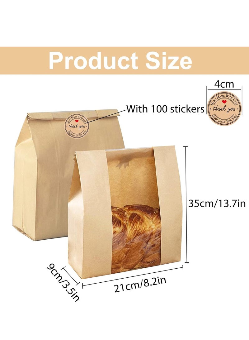 TRASSLE Bread Bags for Homemade Bread With Window Sourdough Paper Bread Bags.(35x21x9CM),Packaging and Storage of Baked Goods Suitable for Bakers. Package Includes 100 Sealing Stickers. - Image 2