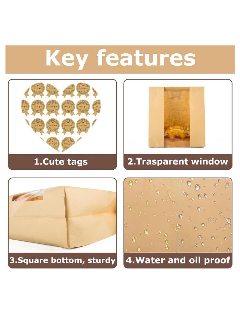 TRASSLE Bread Bags for Homemade Bread With Window Sourdough Paper Bread Bags.(35x21x9CM),Packaging and Storage of Baked Goods Suitable for Bakers. Package Includes 100 Sealing Stickers. - Image 3