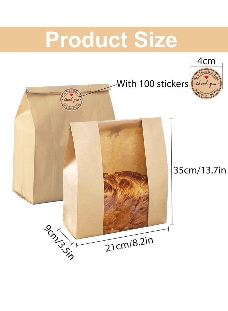 TRASSLE Bread Bags for Homemade Bread With Window Sourdough Paper Bread Bags.(35x21x9CM),Packaging and Storage of Baked Goods Suitable for Bakers. Package Includes 100 Sealing Stickers. - Image 4