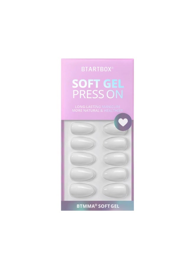 BTArtbox White Press On Nails Short - Soft Gel Press on Nails Almond, White Glue on Nails with Nail Glue, Reusable Stick on Nails in 16 Sizes, Cream Puff - Image 2