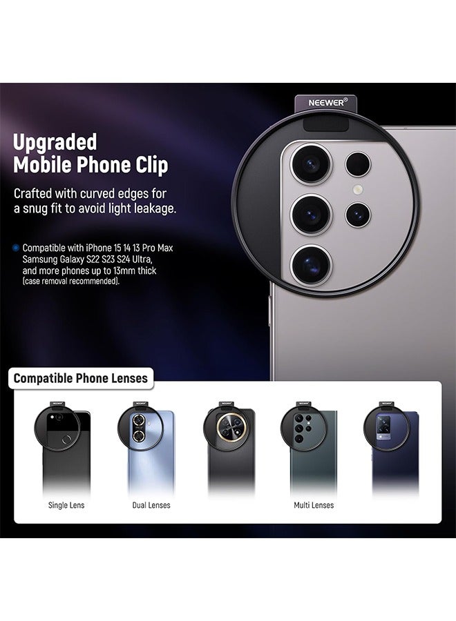 NEEWER 67mm Clip On Variable ND2-32 Phone Lens Filter Kit, Phone Clip w/Threaded Adapter Ring/Cold Shoe/Locking Knob, Variable ND Filter for iPhone 16 15 Pro Max Plus 14 13 Galaxy S22 S23 S24 Ultra - Image 3