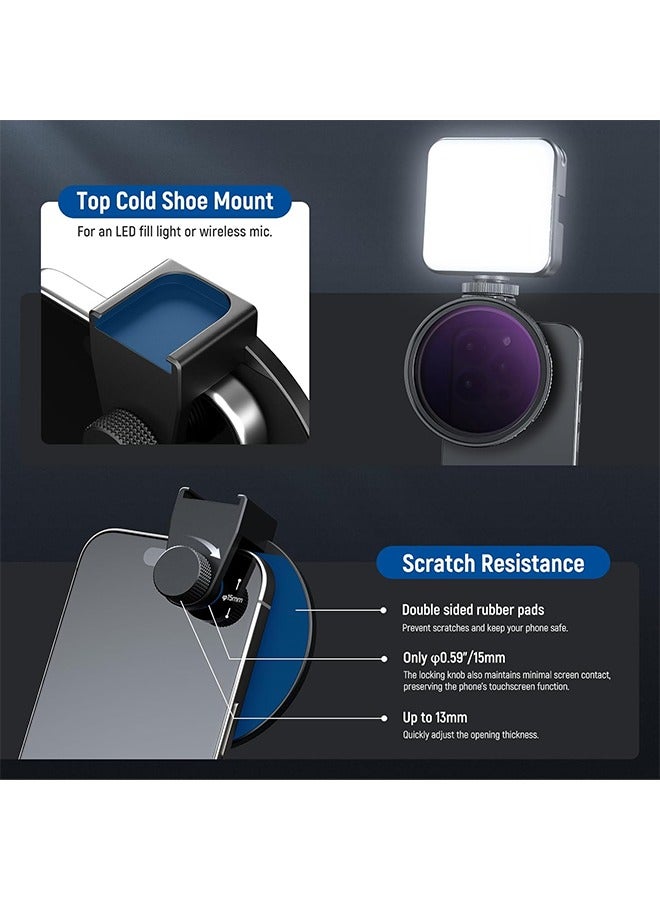 NEEWER 67mm Clip On Variable ND2-32 Phone Lens Filter Kit, Phone Clip w/Threaded Adapter Ring/Cold Shoe/Locking Knob, Variable ND Filter for iPhone 16 15 Pro Max Plus 14 13 Galaxy S22 S23 S24 Ultra - Image 5