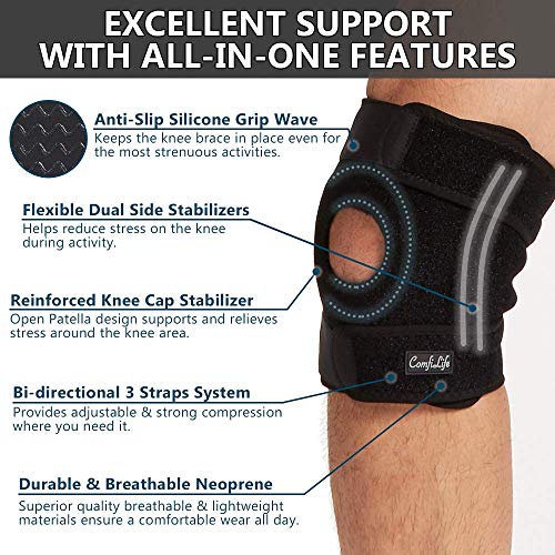 ComfiLife Knee Brace for Knee Pain Relief – Neoprene Knee Brace for Working Out, Running, Injury Recovery – Side Stabilizers – 3 Point Adjustable Compression – Open Patella Support,Non-Slip (Medium) - Image 5
