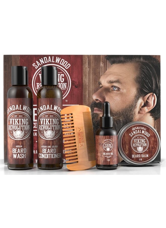 Viking Revolution Ultimate Conditioner for Men's Beard Grooming - Softens, Smoothes and Soothes Beard Itch- Contains Wash, Conditioner, Oil, Balm and Comb- Sandalwood Scent  - Image 1