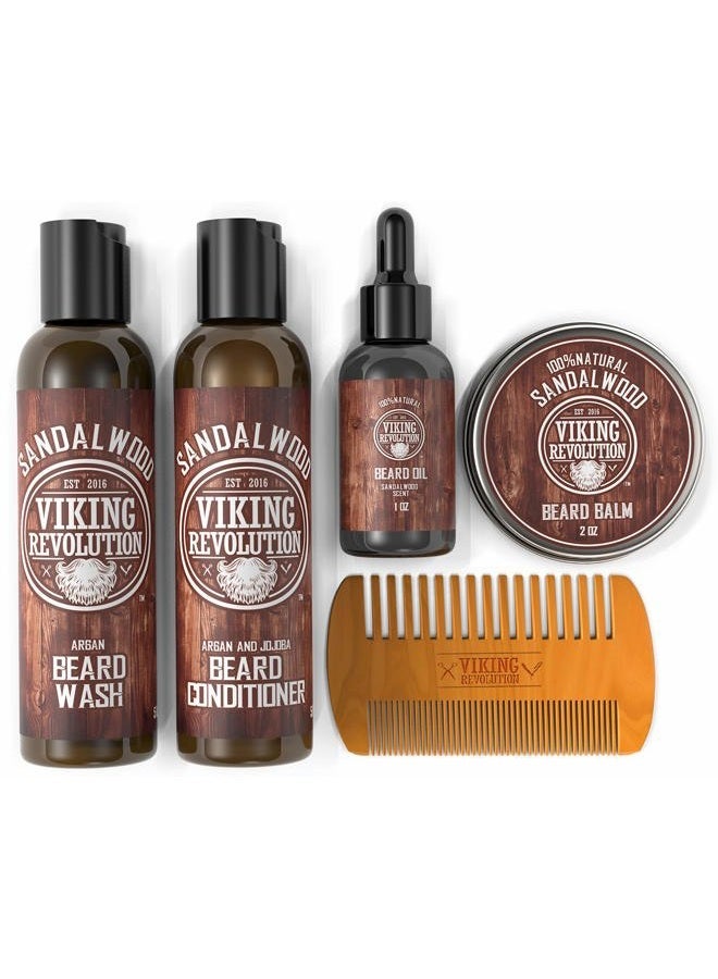 Viking Revolution أفضل بلسم لتصفيف لحية الرجال - ينعّم، يُسهل ويُخفف حكة اللحية - يحتوي على غسول، بلسم، زيت، بلسم ومشط - رائحة خشب الصندل - Image 3