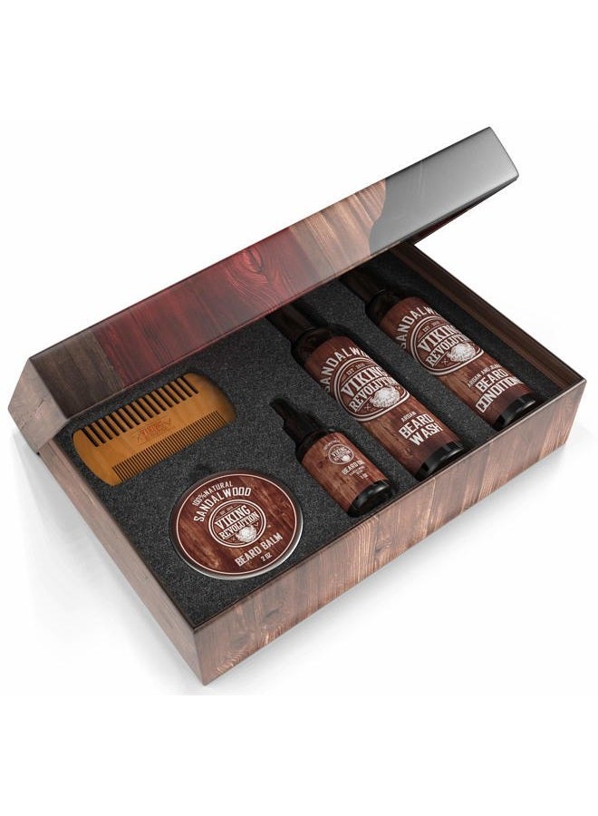 Viking Revolution أفضل بلسم لتصفيف لحية الرجال - ينعّم، يُسهل ويُخفف حكة اللحية - يحتوي على غسول، بلسم، زيت، بلسم ومشط - رائحة خشب الصندل - Image 5