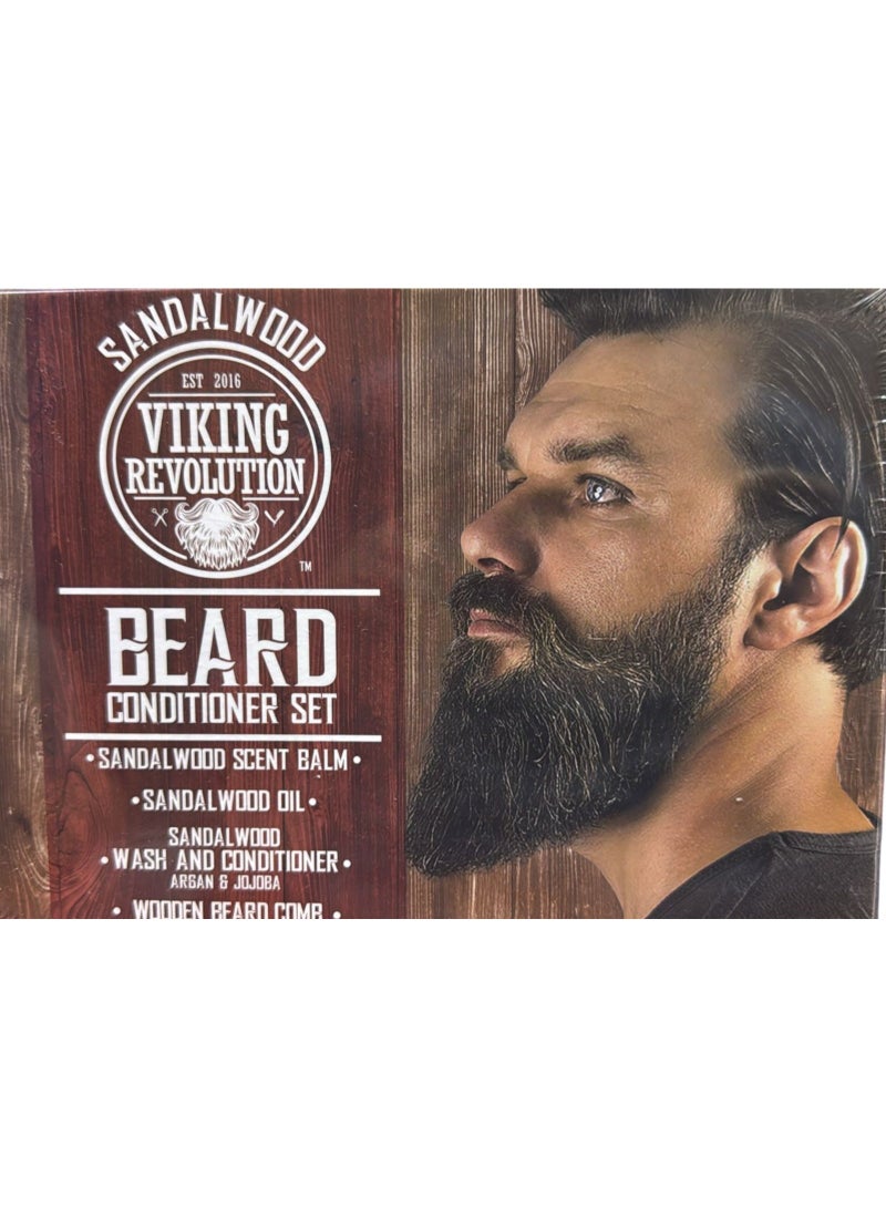 Viking Revolution أفضل بلسم لتصفيف لحية الرجال - ينعّم، يُسهل ويُخفف حكة اللحية - يحتوي على غسول، بلسم، زيت، بلسم ومشط - رائحة خشب الصندل - Image 1
