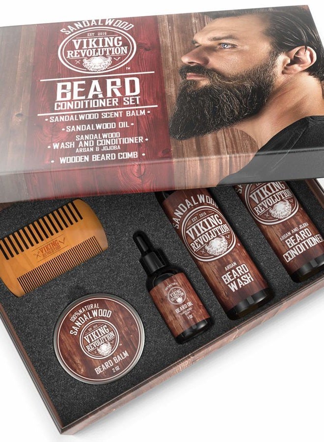 Viking Revolution أفضل بلسم لتصفيف لحية الرجال - ينعّم، يُسهل ويُخفف حكة اللحية - يحتوي على غسول، بلسم، زيت، بلسم ومشط - رائحة خشب الصندل - Image 4