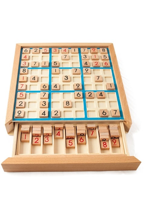 Wooden Sudoku board game with drawer - 81 grid number position wooden puzzle, Sudoku game fully tests the observation and reasoning ability of the players, suitable for children and adults