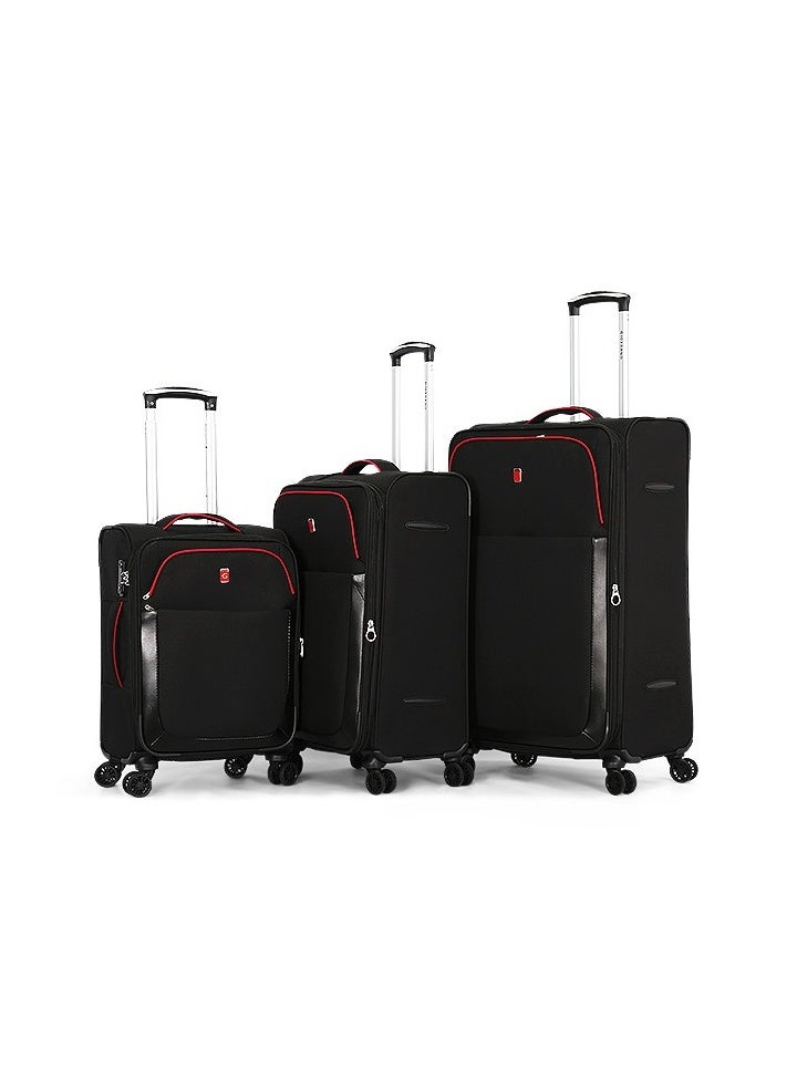GIORDANO Softside Luggage Trolley Bag 3 Pieces Set With Double Spinner Wheel ,Black (S-20inch,M-24inch,L-28inch)  - Image 1