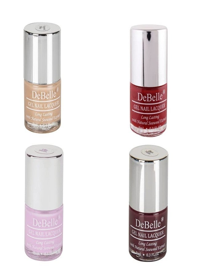 DeBelle Gel Nail Lacquers Combo Set of 4 Wild Cherry Skittles - Victorian Beige (Beige), Moulin Rouge (Maroon), Lilac Bloom (Soft Lilac),Plum Toffee (Plum Maroon) 32ml (8ml Each) - Image 2