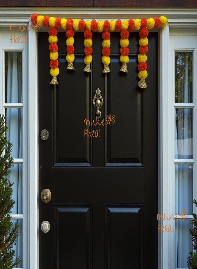 Muke Floral Premium Marigold Toran with Golden Bells – Yellow & Orange Artificial Door Hanging for Home Entrance, Festivals, Pooja Room, Navratri, Diwali & Housewarming Office Temple Décor 1pcs - Image 1