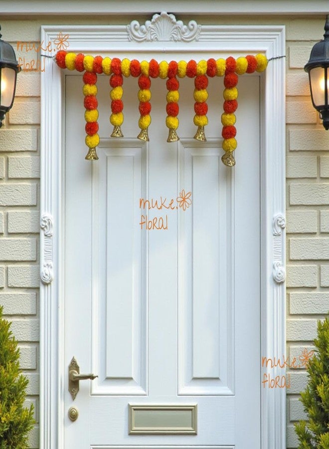 Muke Floral Premium Marigold Toran with Golden Bells – Yellow & Orange Artificial Door Hanging for Home Entrance, Festivals, Pooja Room, Navratri, Diwali & Housewarming Office Temple Décor 1pcs - Image 2