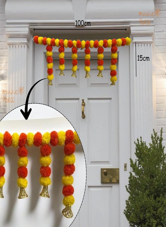 Muke Floral Premium Marigold Toran with Golden Bells – Yellow & Orange Artificial Door Hanging for Home Entrance, Festivals, Pooja Room, Navratri, Diwali & Housewarming Office Temple Décor 1pcs - Image 5
