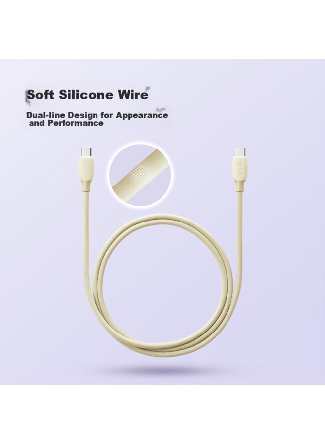 bull Dual-head Type-c Data Cable Silicone Quick Charge C To C Charging Cable 3a Compatible With Apple Iphone 15/macbook, Huawei, Xiaomi Phones, Laptops Vanilla White - Image 1