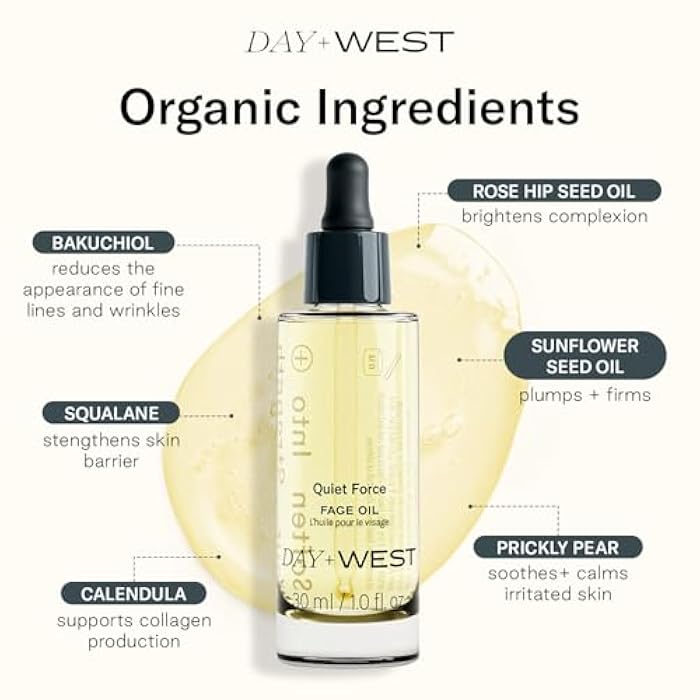 Day + West زيت وجه مرطب للنساء من داي+ويست - زيت الورد وزيت السكوالين للبشرة الحساسة، فيتامين سي مرطب لطيف، زيوت طبيعية وأساسية للاستخدام مع غوا شا، للعناية بالبشرة الصحية المتألقة - 30 مل - Image 3