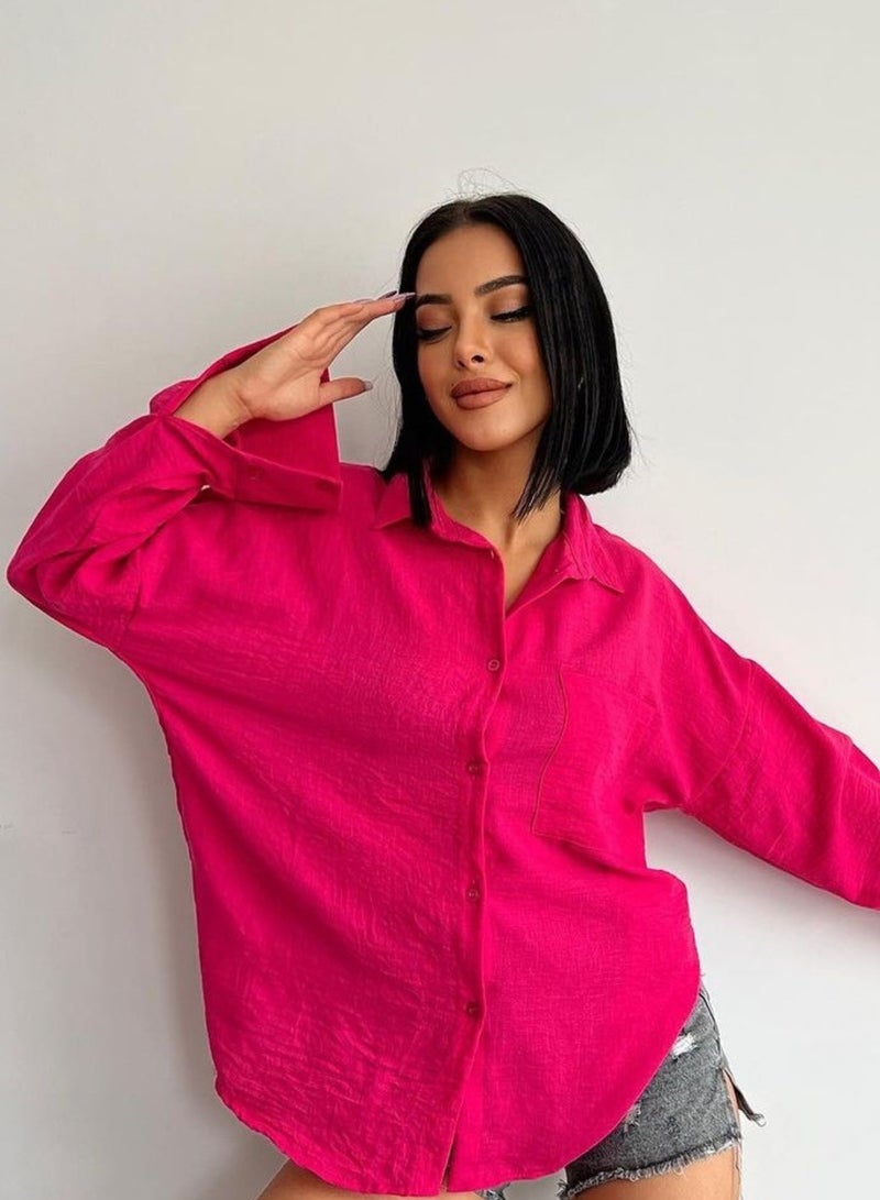 جوي قميص تركى واسع فوشيا - Image 2