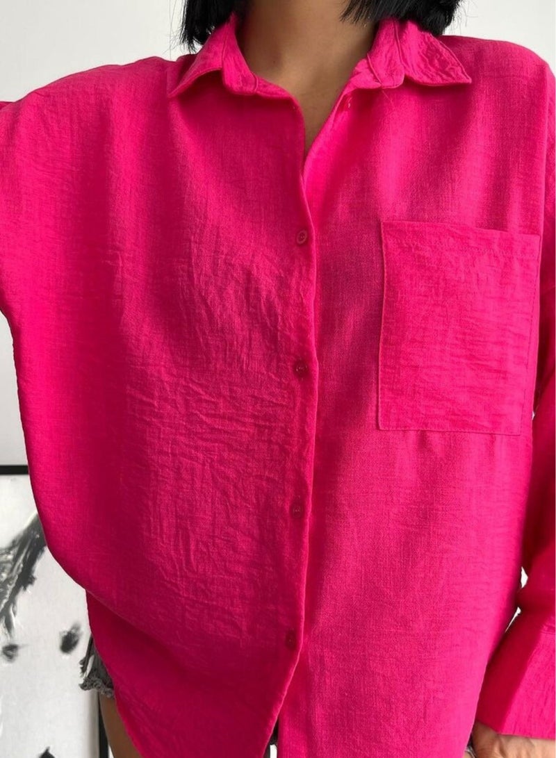 جوي قميص تركى واسع فوشيا - Image 3