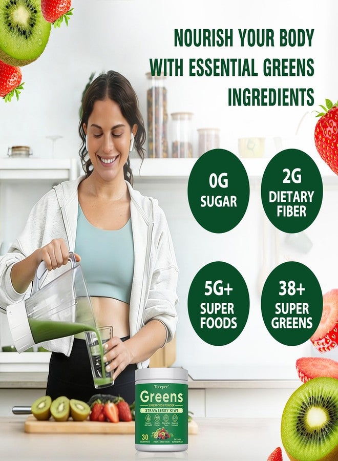 Tecepec Super Greens Powder Superfood, Greens Juice Drink Mix with Spirulina, Chlorella, Adaptogens & Fiber, Digestive Enzymes, Pre + Probiotics Supplement for Women & Men Bloating & Gut Health, 30 Servings - Image 4