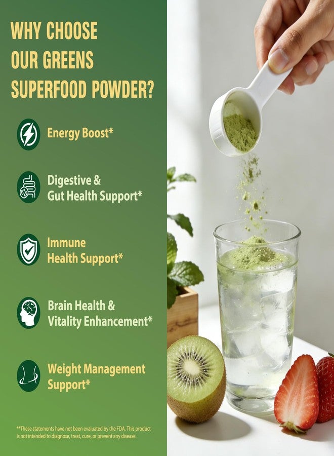 Tecepec Super Greens Powder Superfood, Greens Juice Drink Mix with Spirulina, Chlorella, Adaptogens & Fiber, Digestive Enzymes, Pre + Probiotics Supplement for Women & Men Bloating & Gut Health, 30 Servings - Image 3